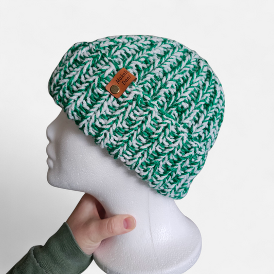 Green & White Sparkle Chunky Knit Beanie