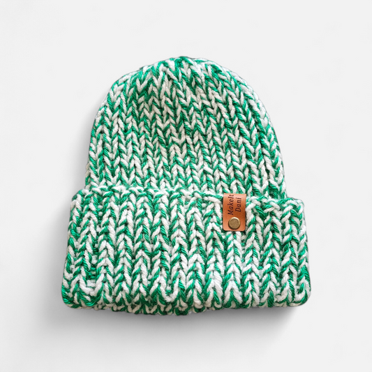 Green & White Sparkle Chunky Knit Beanie