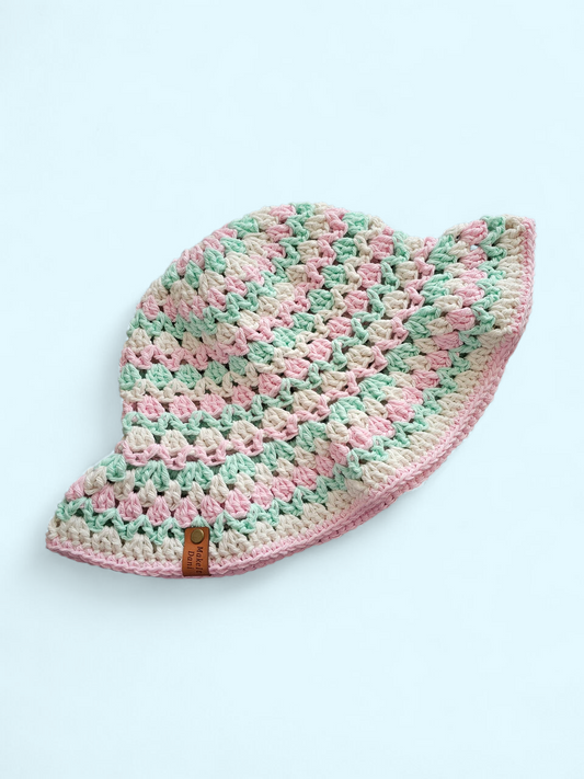 Pink & Mint Wavy Brim Bucket Hat