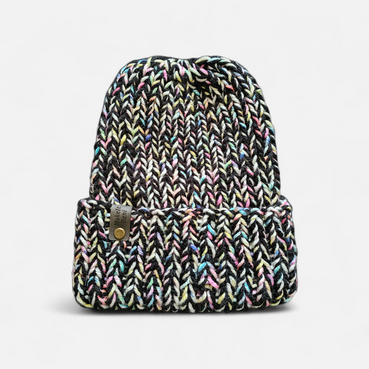 Black & Pastel Rainbow Chunky Knit Beanie