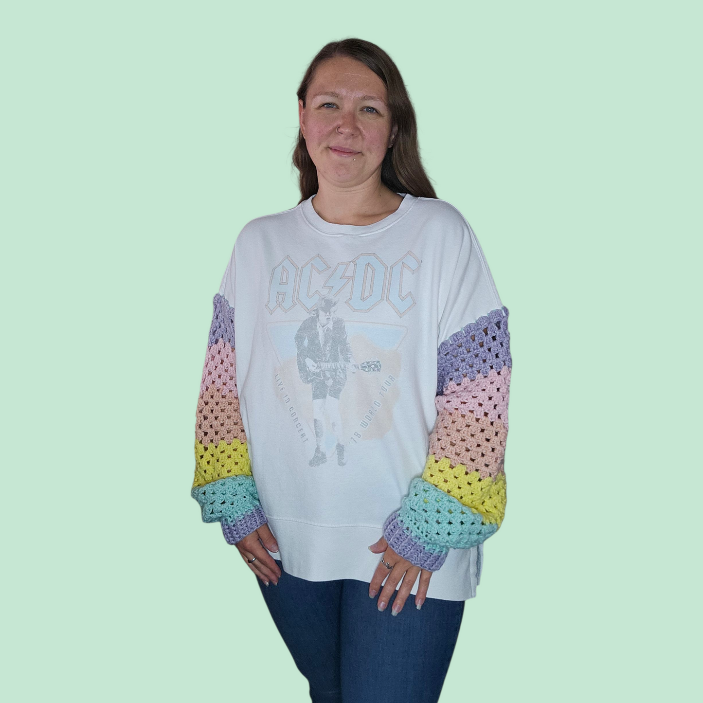 ACDC Crochet Sleeve Sweatshirt